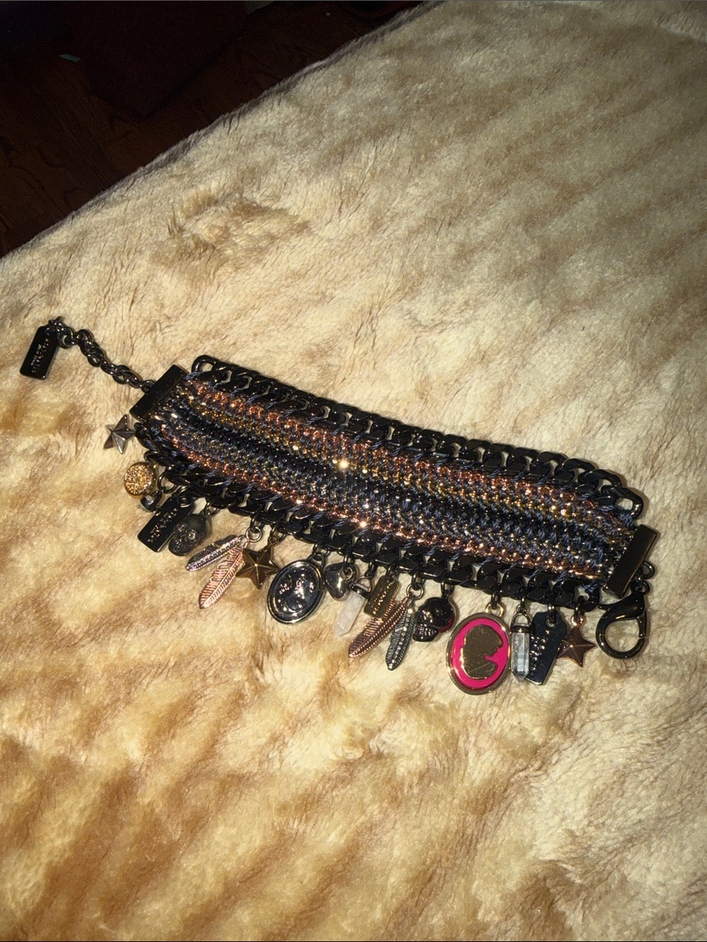 COACH Charm-Accented Multichain Bracelet in Black and Rose Gold